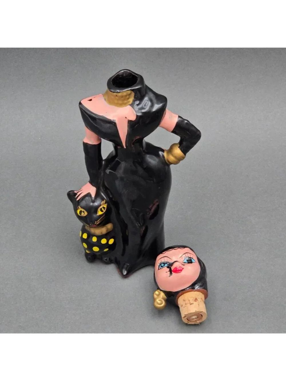 Vintage Rockabilly Sake Decanter Retro Cat Lady Barware Japan 9.5